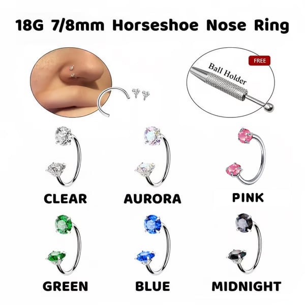 🔥Hot Sale🔥🎁Zirconia Horseshoe Ring with Threaded Gems for Piercings