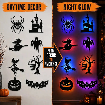 🔥LAST DAY 49% OFF | 🎃 Halloween LED Wall Light Stickers, No Drill No Residue, 8 Spooky Silhouette Designs