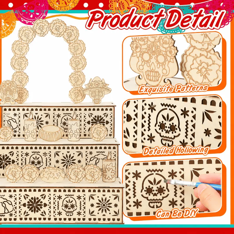 🔥Last Day 49% OFF - 🎃🏵️Day of the Dead Wooden Altar Display Set(📦Buy 2 Free Shipping)