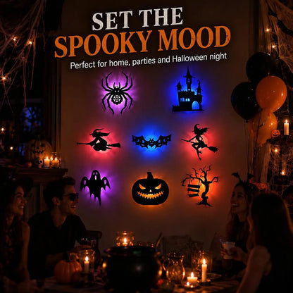 🔥LAST DAY 49% OFF | 🎃 Halloween LED Wall Light Stickers, No Drill No Residue, 8 Spooky Silhouette Designs