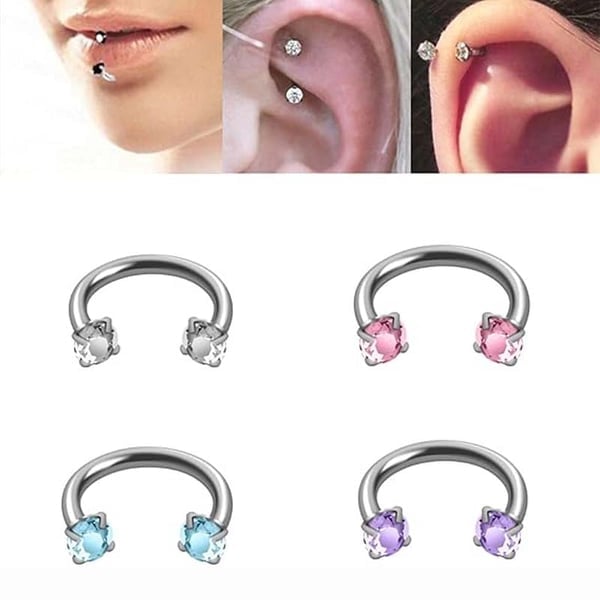 🔥Hot Sale🔥🎁Zirconia Horseshoe Ring with Threaded Gems for Piercings