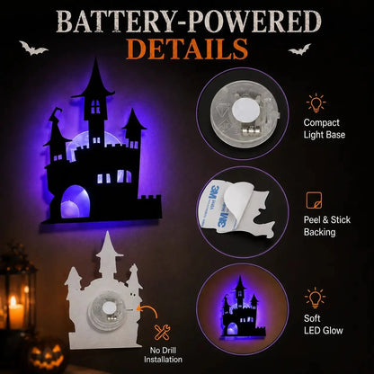 🔥LAST DAY 49% OFF | 🎃 Halloween LED Wall Light Stickers, No Drill No Residue, 8 Spooky Silhouette Designs