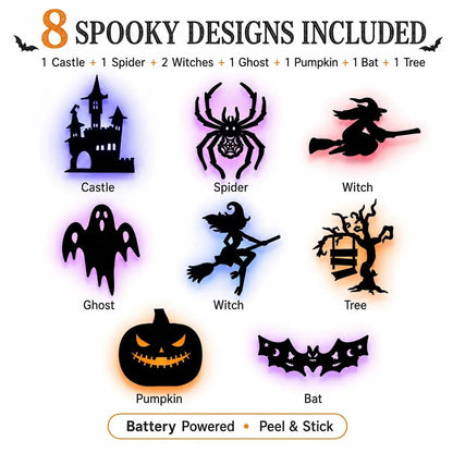 🔥LAST DAY 49% OFF | 🎃 Halloween LED Wall Light Stickers, No Drill No Residue, 8 Spooky Silhouette Designs