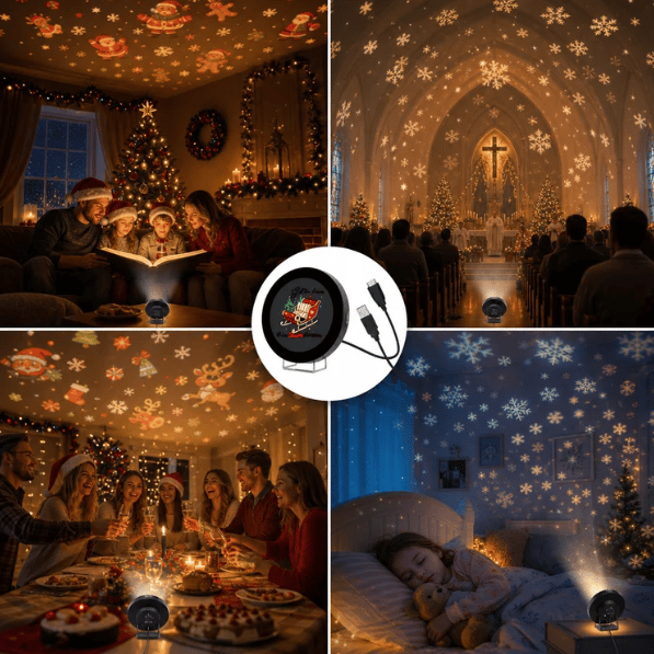 Plug-&-Play HD Christmas Projector – 6 or 10 Festive Scenes