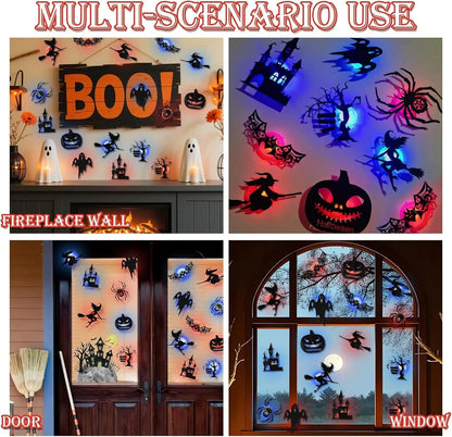 🔥LAST DAY 49% OFF | 🎃 Halloween LED Wall Light Stickers, No Drill No Residue, 8 Spooky Silhouette Designs