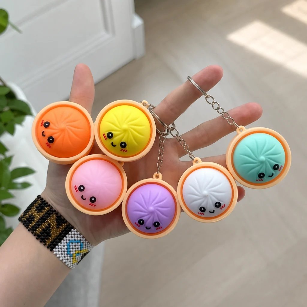 🔥 LAST DAY 49% OFF🔥 Cute Dumpling Pressable Fidget Keychain - touch sensing light