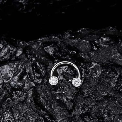 🔥Hot Sale🔥🎁Zirconia Horseshoe Ring with Threaded Gems for Piercings