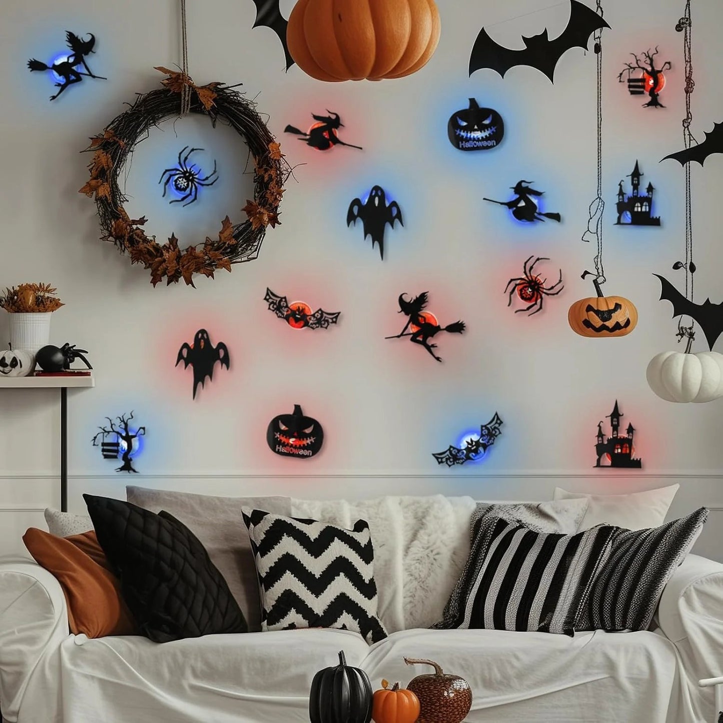 🔥LAST DAY 49% OFF | 🎃 Halloween LED Wall Light Stickers, No Drill No Residue, 8 Spooky Silhouette Designs